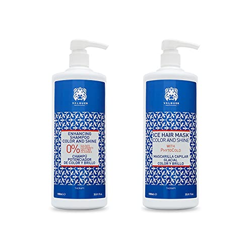 Valquer Professional Pack Shampoo + Maske mit Eiseffekt für Farbe und Glanz. Kein Salz, keine Silikone, keine Parabene und keine Sulfate. Farbiges Haar - 2L