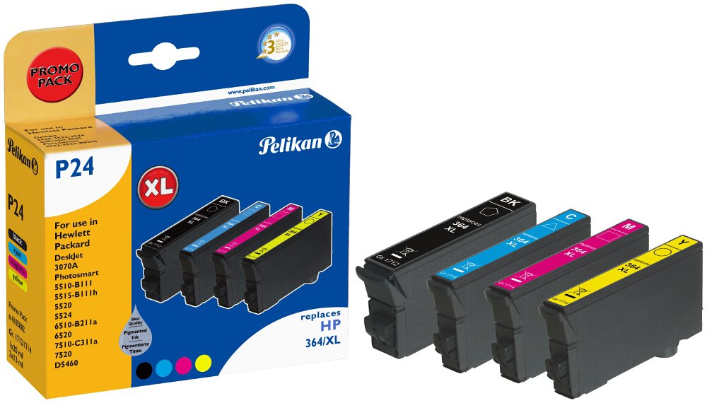 Pelikan P24 Druckerpatronen PromoPack (ersetzen HP 364XL CN684EE/CB323EE/CB324EE/CB325EE) schwarz, cyan, magenta, gelb