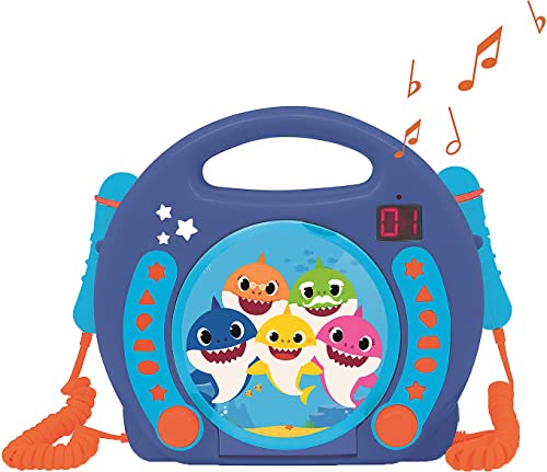 Lexibook RCDK100BS Baby Shark Nickelodeon-Karaoke-CD-Player mit 2 integrierten Mikrofonen, Programmierfunktion, Kopfhörer-Anschluss, für Kinder, AC-Betrieb oder Batterie, Blau/Orange