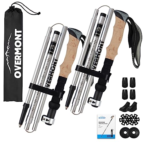 Overmont Wanderstöcke Carbon, 7075 Aluminium Ultraleicht faltbar verstellbar 105-125CM Trekkingstöcke Nordic Walking Stöcke 1 Paar mit All Terrain Zubehör