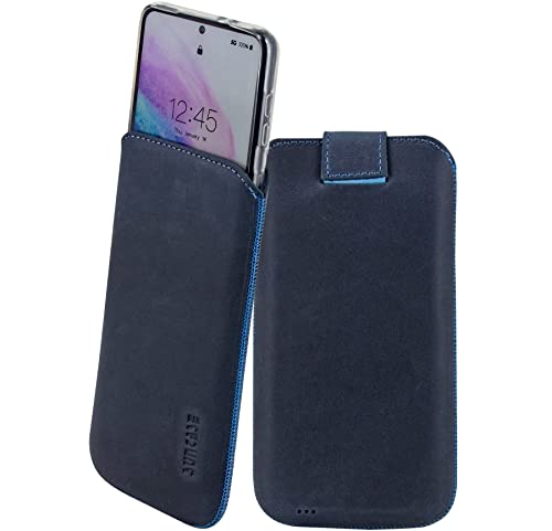 Suncase Etui Tasche kompatibel mit Sony Xperia 10 V 5 (2023) Hülle mit ZUSÄTZLICHER Case/Schale/Bumper Lasche mit Rückzugfunktion Handytasche Ledertasche Schutzhülle in Pebble-Blue