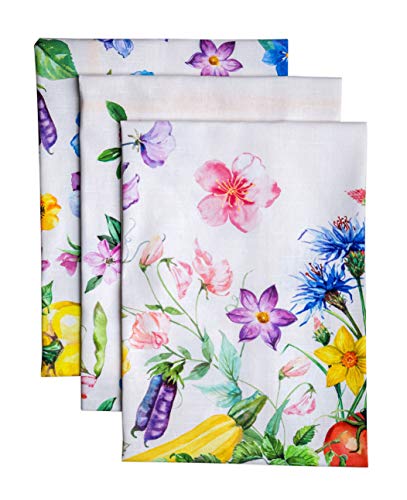 Maison d' Hermine Giverny 100% Baumwolle Set von 3 Multi-Purpose Küchenhandtuch | Bar Handtücher | Frühling/Sommer (50 cm X 70 cm)