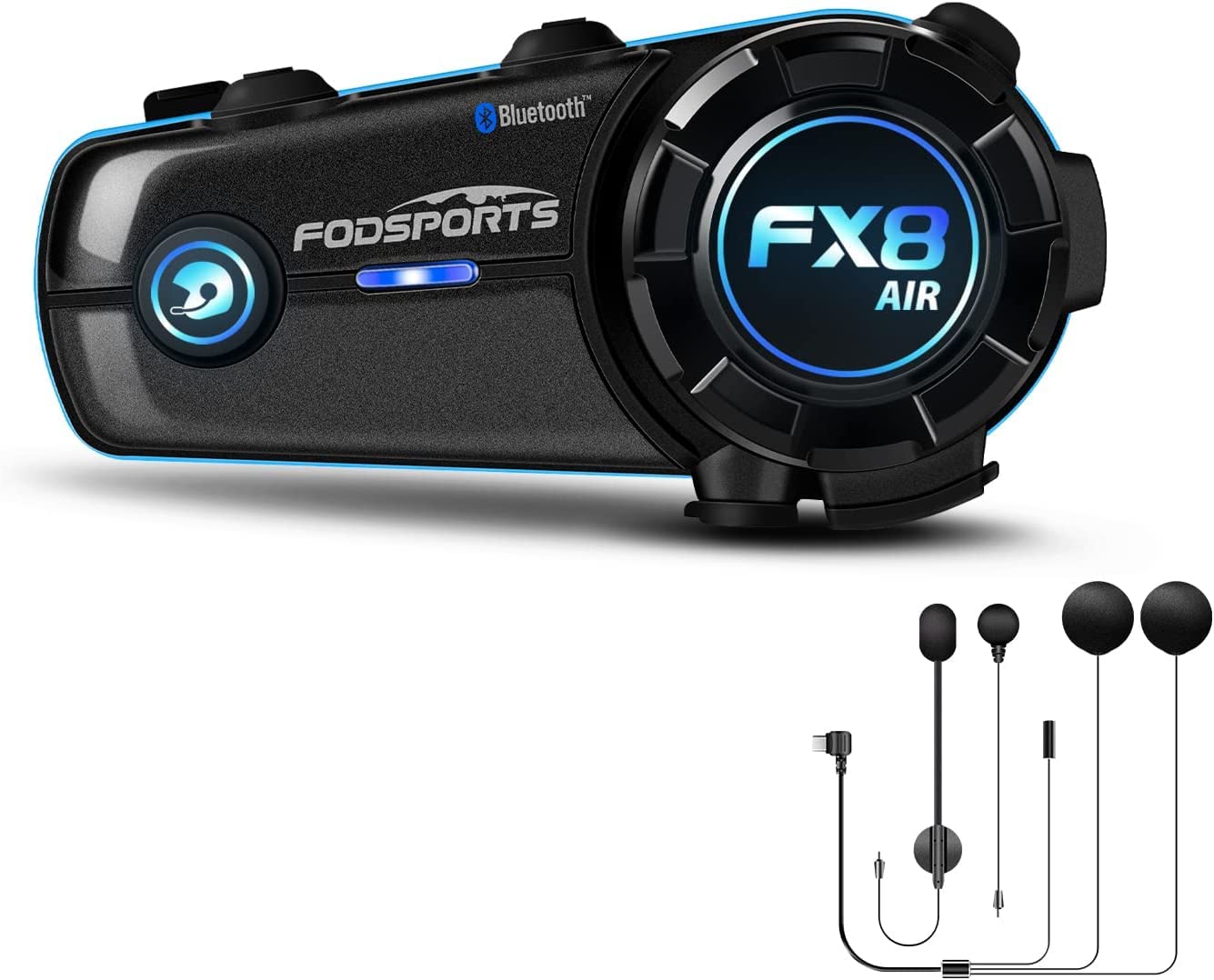 Fodsports FX8 AIR Motorrad Bluetooth Headset, Helm Kommunikationssystem für 2 Motorräder 1000M Reichweite Motorrad Freisprecheinrichtung mit 3 Soundeffekte, Wasserdicht