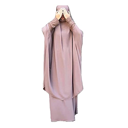 Muslimisches Damenkleid, zweiteiliges Gebetsmaxi, langärmelig, Hijab, islamische Abaya – Einheitsgröße, rose, Einheitsgröße