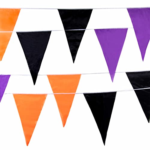 Halloween Wimpelbanner – 48 Flaggen, 30 m, Orange, Schwarz, Violett – festliche Weihnachtsdekoration für Halloween, Geburtstagspartys, Klassenzimmer, Basteln