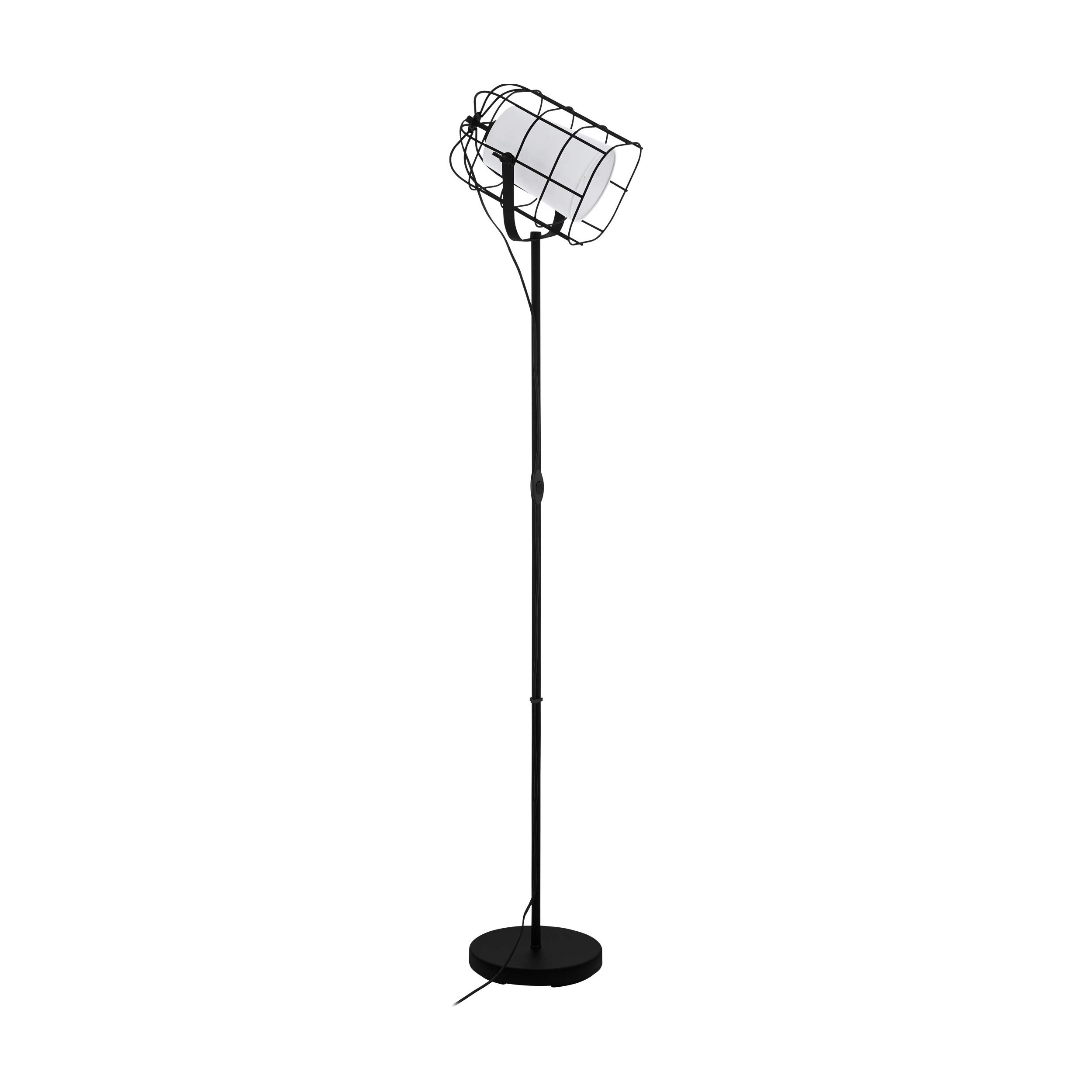 EGLO Stehlampe Bittams, 1 flammige Stehleuchte Vintage, Industrial, Standleuchte aus Stahl und Textil, Wohnzimmerlampe in Schwarz, Weiß, Lampe mit Schalter, E27 Fassung