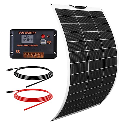 ECO-WORTHY 130 Watt 12 Volt flexibles Solarpanel Kit netzunabhängig Off Grid: 130W Solarpanel + 30A LCD-Display PWM-Laderegler + 5m Solarkabel für Wohnwagen, Wohnmobil, Boot, Kabine, Anhänger