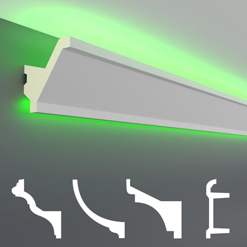 HEXIM LED Stuckleisten Sparpakete - Indirekte Beleuchtung mit Deckenleisten aus PU, leicht & lichtundurchlässig- (2m LED-15) Stuckprofil Profil Set