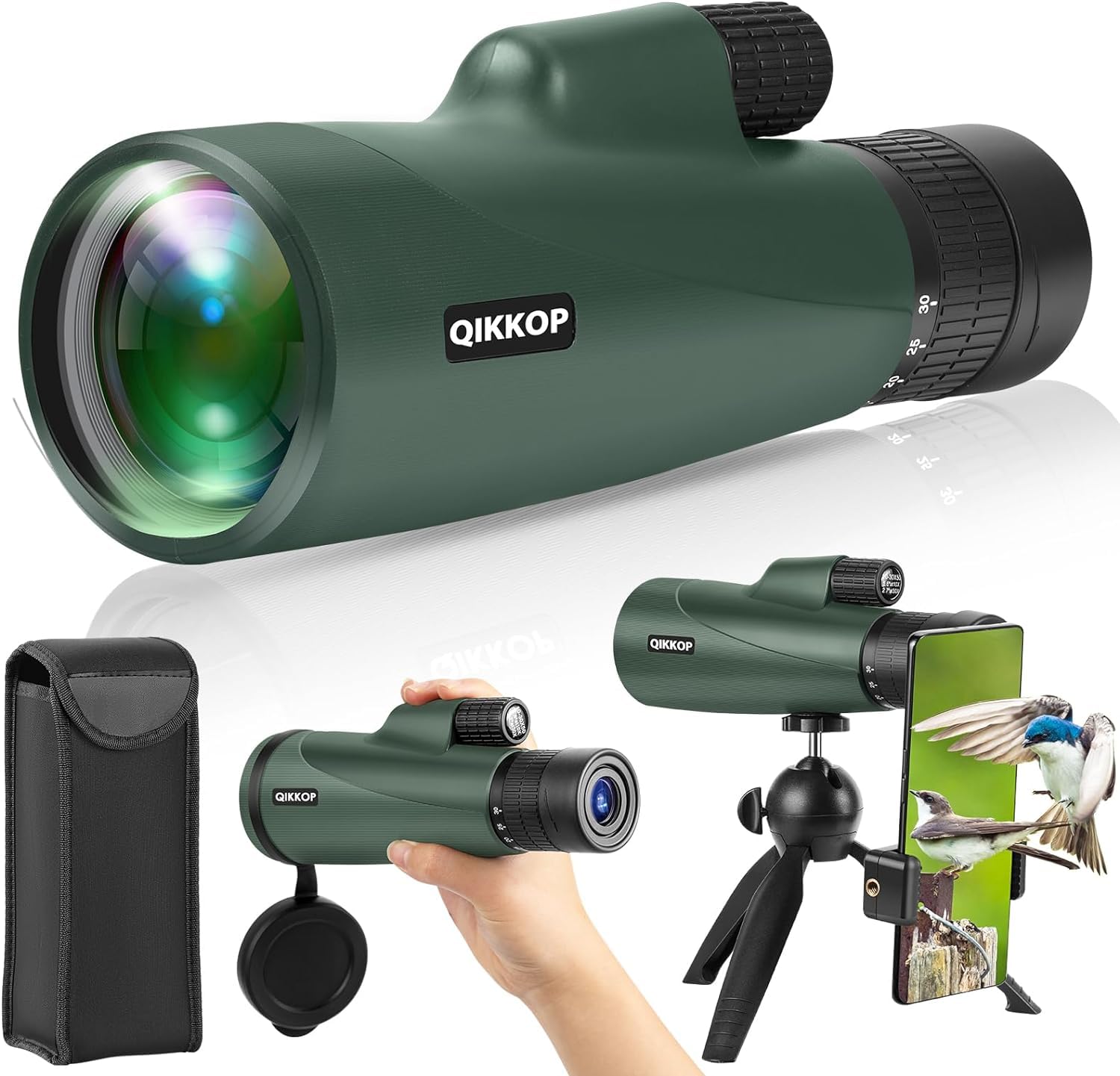 Zoom-Monokular-Teleskop, Hochleistungs-Monokular-Teleskop für Smartphone mit Stativ, HD-Monokular für Erwachsene, größere Vision Monokular für Wandern Jagd Stargazing Vogelbeobachtung (Green)