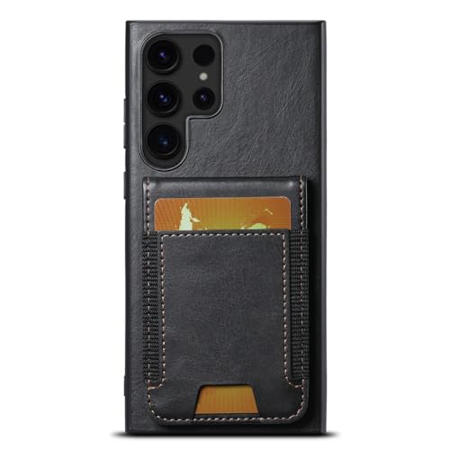 Luxuriöse Leder-Handyhülle für Samsung Galaxy S24 S23 FE S22 Plus Note 20 Ultra A54 A34 A24 A14 A53 A13 Kartenhalter-Brieftaschen-Abdeckung, Schwarz, für S23 Plus