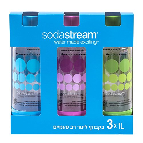 Original Sodastream Three Pack 1 Liter Carbonating Bottles - Lasts 2 Years - Purple, Blue, and Green by SodaStream