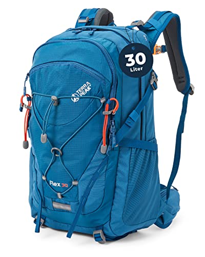 Terra Peak Flex 30 moderner Trekkingrucksack blau 30 Liter Volumen Skirucksack survival Rucksack zum trekking mit Regenhülle und gepolstertem Tragesystem optimal für lange Touren