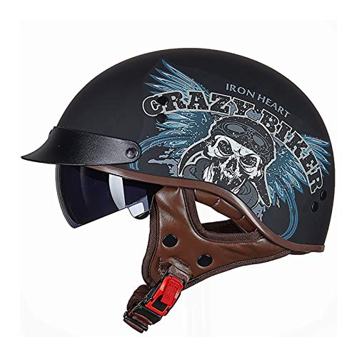STTTBD Halbhelme Retro Motorrad Open Face Helm Brain-Cap,Erwachsener Halbgesichtshelm Mit Radfahrer-Pilotenbrille Cruiser Travel Scooter Helm Medium,DOT/ECE-Zulassung K,L=(57-58CM)