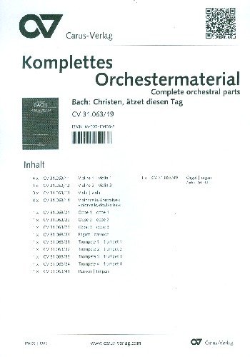 Bach, Johann Sebastian: Christen, ätzet diesen Tag Soli SATB, Coro SATB, 3 Ob, Fg, 4 Tr, Timp, 2 Vl, Va, Bc