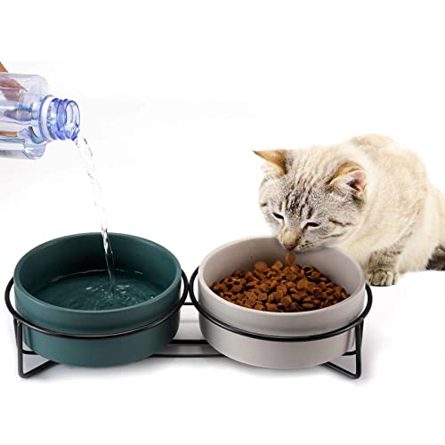 Erhöhter Katzennapf - Fressnäpfe aus Keramik für Katzen und Hunde mit rutschfestem Metallständer - Ergonomisches, leicht zu reinigendes Futter-Wasser-Set mit zwei Schalen für Katzen, Hunde und Youding