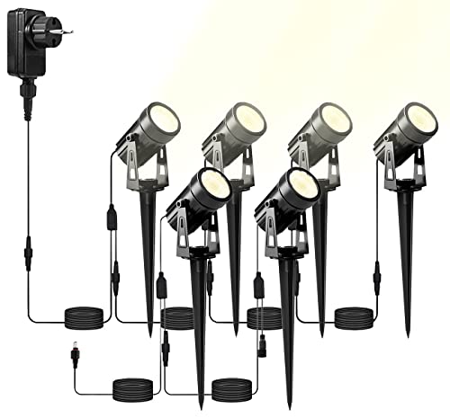 Luminea Lampen Erdspieß: 6er-Set Aluminium-Gartenspots mit COB-LEDs und Erdspieß, 850 lm, 12 W (Blumenstrahler)