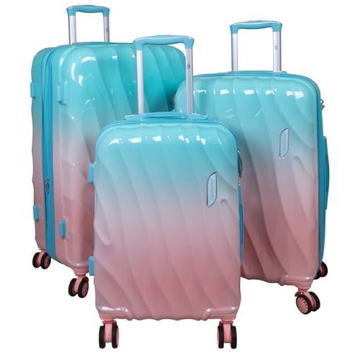 Trendyshop365 Koffer-Set 3-teilig Hartschale Marbella 4 Räder Zahlenschloss pink-blau