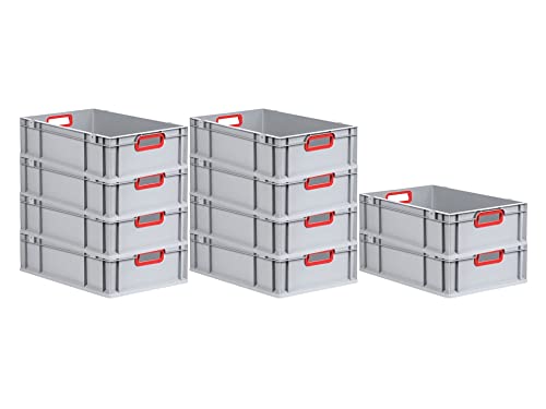 PROREGAL SuperSparSet 10x Eurobox NextGen Color | HxBxT 17x40x60cm | Griffe rot offen | Glatter Boden Eurobehälter, Transportbox, Transportbehälter, Stapelbehälter