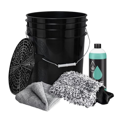BenBow Auto-Wascheimer Set: 20 L Eimer mit Einsatz + Waschhandschuh + 1L Autoshampoo-Konzentrat + 5 Mikrofasertücher - für perfekte Fahrzeugpflege