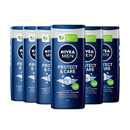 NIVEA MEN Protect & Care Pflegedusche (6 x 250 ml), feuchtigkeitsspendendes Duschgel mit Aloe Vera, milde Dusche für eine maskulin gepflegte Haut