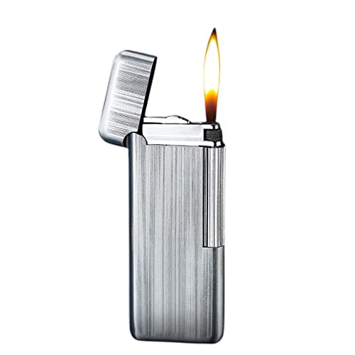 FUNNYBSG Ultradünnes aufblasbares Feuerzeug, Metallgasfeuerzeug, einzigartige seitliche Zündung for Männer, Frauenfeuerzeuge, Geburtstag, Weihnachten, Valentinstag. (Color : Silver)