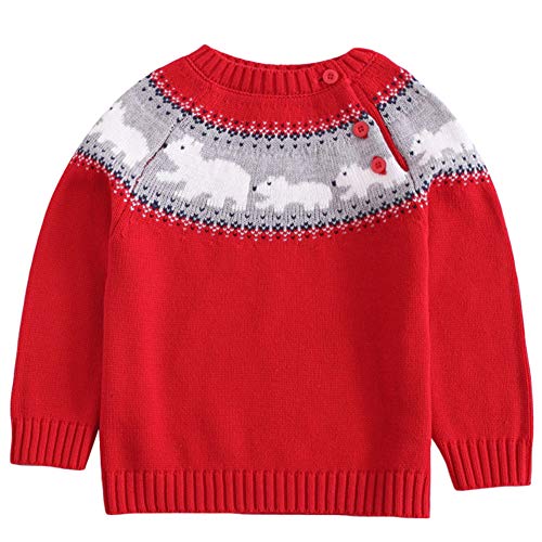 G-Kids Kinder Baby Strickjacke Strickpullover Weihnachten Pulli Langram Rundals Cardigan Sweatshirt Gr.80-120 für Kleinkinder Mädchen Jungen Rot 100