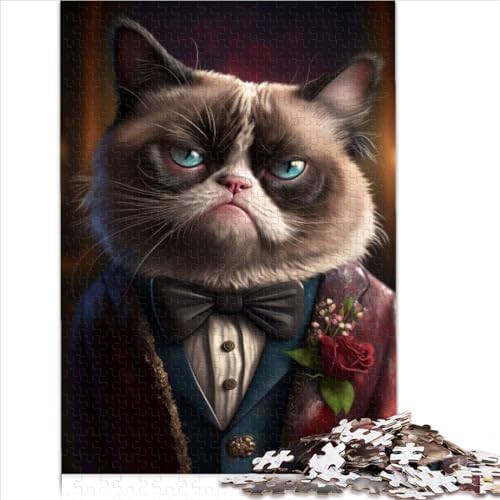 Grumpy Cat Fancy Suit, lustiges Puzzle, 1000 Teile, Holzpuzzle für Erwachsene und Jugendliche ab 12 Jahren, Stressabbau, schwierige Herausforderung (50 x 75 cm)