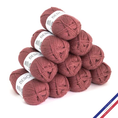 Bergère de France - BARISIENNE, Wolle set zum stricken und häkeln (10 x 50g) - 100% Acryl - 4 mm - Sehr weicher Rundfaden - Rosa (BOIS DE ROSE)