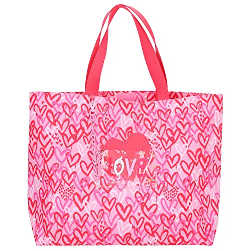 Depesche 12234 TOPModel One Love-Tote Bag in Rosa und Rot mit Herzen, Shopper mit Innentasche, Mehrfarbig