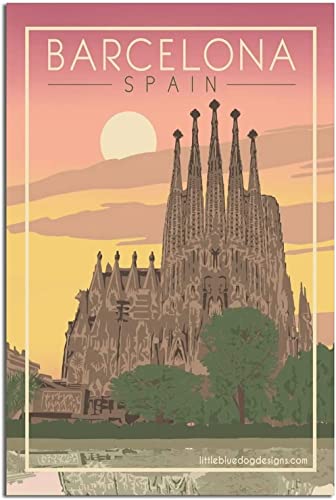 RuiChuangKeJi Leinwandbild 50 x 70 cm Rahmenlos Barcelona Spanien Vintage Reiseposter Sagrada Familia Leinwand Wandkunst Posterdruck dekorativ Büro Schlafzimmer