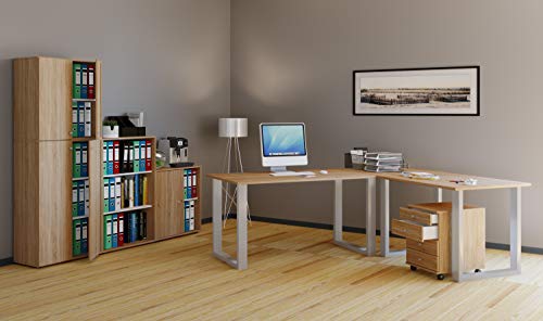 Eckschreibtisch, Schreibtisch, Büromöbel, Computertisch, Winkeltisch, Tisch, Büro, Lona, 190 x 160 x 80 cm braun/grau