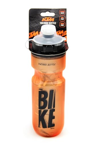 KTM Fahrrad Flasche Trinkflasche, Thermoflasche, 600 ml, Push & Drink, Wasserflasche, Thermo Trinkflasche, BPA-Frei, Orange/Schwarz