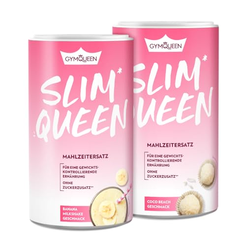 GymQueen Slim Queen Abnehm Shake 2x420g, Banana Milkshake + Coco Beach, Leckerer Diät-Shake zum einfachen Abnehmen, Mahlzeitersatz mit wichtigen Vitaminen und Nährstoffen