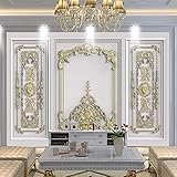 Benutzerdefinierte Fototapete 3D Golden Relief Geschnitzt Europäischen Stil Wohnzimmer Tv Hintergrund Tapete Dekor 120Cm(W)×80Cm(H)