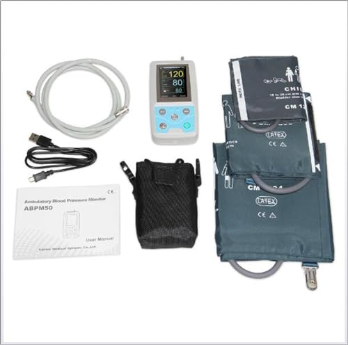 TQ Ambulantes 24-Stunden-Blutdruckmessgerät Holter Abpm50 + 3-teilige Manschetten, PC-Software, Manschetten für Kinder + Erwachsene + große Erwachsene