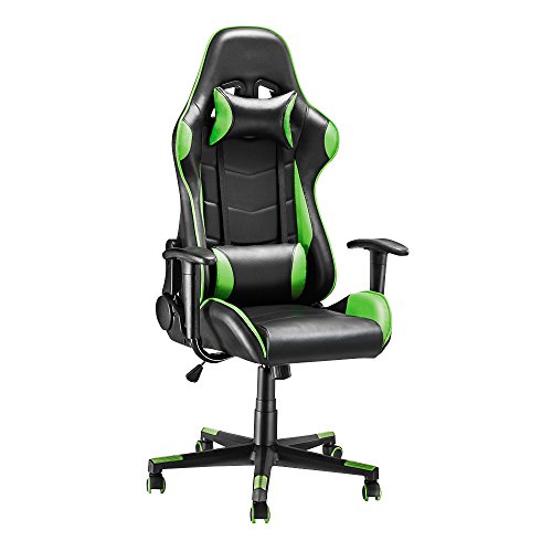 Panana Gaming Stuhl Chair mit Kopfstütze Höhenverstellbarer Racing Bürostuhl Schreibtischstuhl Drehstuhl Ergonomisches Chefsessel (Grün)