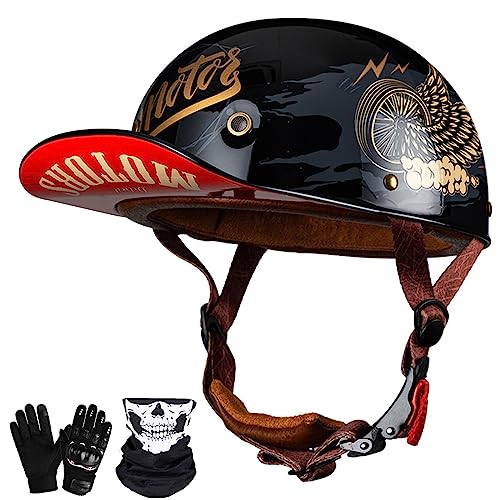 Retro-Elektro-Motorrad-Halbhelm, Totenkopf-Kappe, offener Helm, Baseballkappen-Stil, Helm, Mode, Straße, Erwachsene, Motorrad-Halbhelm, Leichter Helm, Erwachsener Unisex-Helm, ECE-geprüft