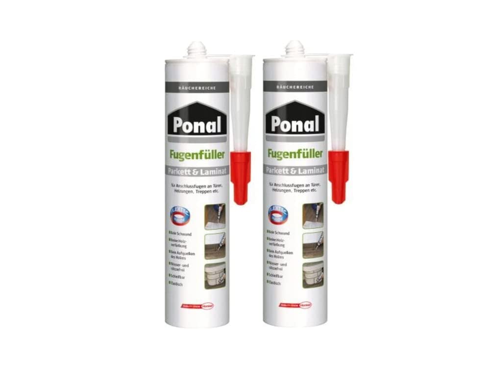 Ponal Parkett & Laminat Fugenfüller Räuchereiche, elastische Fugenmasse für Anschluss- und Dehnungsfugen, lösemittel-, wasser- und silikonfreie Dichtmasse, 2x280ml Kartusche