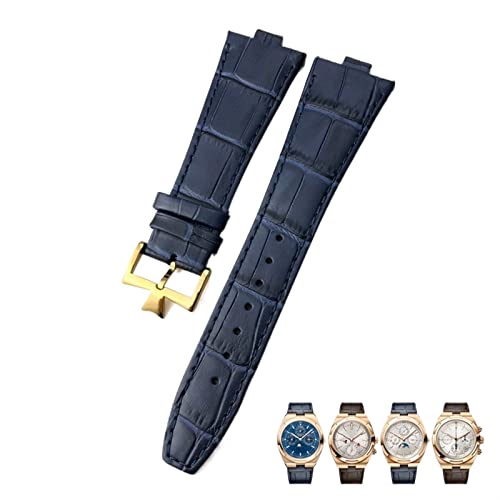 FXJHZH Für Vacheron Constantin Overseas Uhrenarmbänder mit Bambusmaserung in Schwarz, Blau, Braun, 25 mm, echtes Leder mit konvexer Schnittstelle