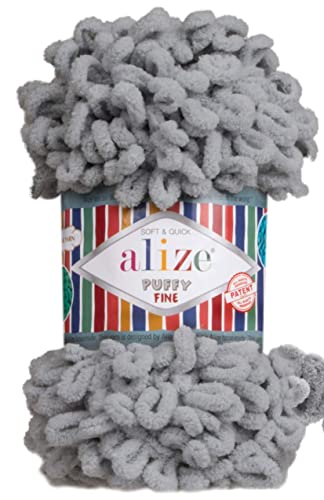 Alize Puffy Fine Baby Blanket Small Loop 100% Micropolyester Soft Yarn Lot of 4skn 400gr 60yds (343 - Coal Grey)
