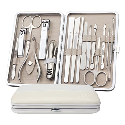 DEBAIJIA 16-Teilig Nagelknipser Set Luxus Maniküre Pediküre Kit, 430 Edelstahl Nagelpflege Werkzeuge - Weiß