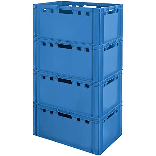 Kingpower 4 Stück E3 Fleischkiste Kiste Eurobox Lebensmittelecht Metzgerkiste Box Aufbewahrungsbox Kunststoff Wanne Plastik Stapelbar Lagerkiste 60 x 40 Blau