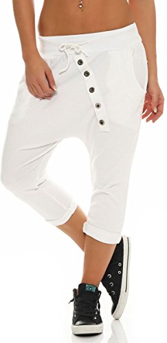 Malito Damen Kurze Hose mit Knopfleiste | Chino Hose in Unifarben | Baggy zum Tanzen | Sweatpants - Trainingshose 8015 (weiß)
