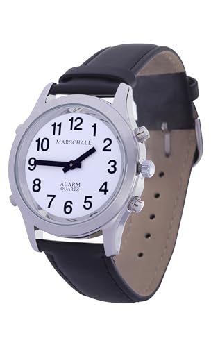 Sprechende Armbanduhr White Edition Silber-Leder Herrenuhr