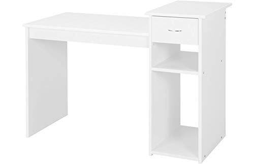 Yaheetech Schreibtisch Computertisch 105 x 50 x 82 cm, Bürotisch mit Schublade, Arbeitstisch 2 Ablage aus MDF, PC Tisch in Weiß