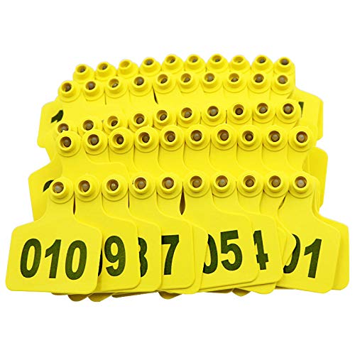 Nummer 001-100 Rinderohrmarken Schwein Laserkopfohrmarke, TPU Tierausweis Werkzeuge (Gelb)