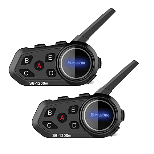 EuroFone S6 Motorcycle Helmet Headset Waterproof Motorcycle Helmet Intercom Communication System 1200m Bluetooth Headset with GPS, FM Radio, MP3 Player (Soft Microphone/Hard Mic/2 Pack)