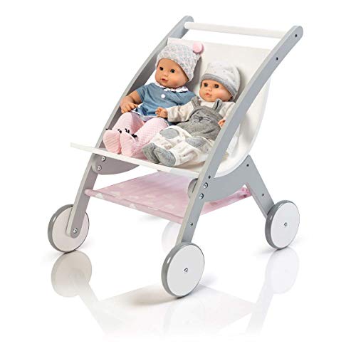 MUSTERKIND Puppen-ZwillingsWagen - Barlia grau/weiß aus Holz