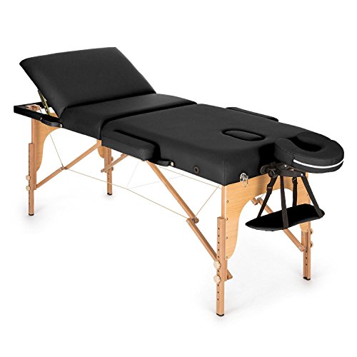 Klarfit MT 500 Massageliege - Massagetisch mit Armlehnen & Kopfstütze, Massageliege Klappbar mit 10-stufiger Rückenlehne, verstellbare Fußstützen, Gesichtsloch, 10 cm Polsterung, schwarz