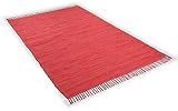 Theko | Dhurry Teppich aus 100% Baumwolle Flachgewebe Teppich Happy Cotton | handgewebt | Farbe: Rot | 90x160 cm